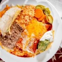 Mariachi Plate · One pork burrito, one chicken enchilada and one Texas-style beef taco.