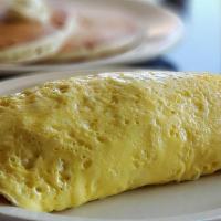 Everything Omelet · Made with  three  eggs, bacon,  sausage, hash  browns, onions, green peppers and cheddar che...