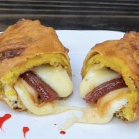 Aborrajados · Deep fried sweet plantain filled with mozzarella cheese and guava.