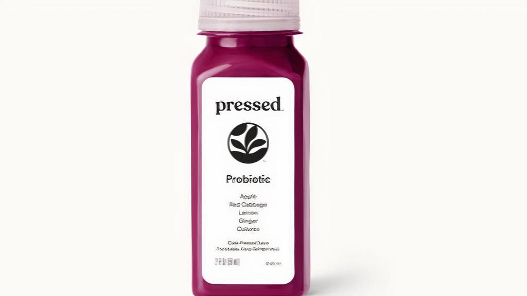 Probiotic Shot · Ingredients : Apple Juice, Red Cabbage Juice, Lemon Juice, Ginger Juice, Probiotic Cultures (Inulin, Bacillus Cultures)

What's in this juice? It's a blend of apple, red cabbage, lemon, ginger and probiotic. A tasty & easy-to-drink combination of probiotics & red cabbage with sweet apple & a light kick of ginger. Note: This bottle is made from 100% rPET, an eco-friendly, completely recyclable plastic that has a slightly yellow tint.