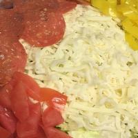 Quart Salad · Lettuce, tomato, banana peppers, cheese, pepperoni, and optional black olives and croutons a...