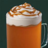 Caramel Apple Spice · Steamed apple juice complemented with cinnamon syrup, whipped cream and caramel sauce drizzle.