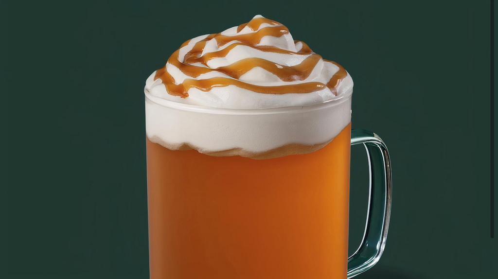 Caramel Apple Spice · Steamed apple juice complemented with cinnamon syrup, whipped cream and caramel sauce drizzle.