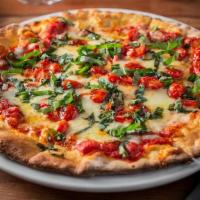 Margherita Pizza · tomato sauce, fresh mozzarella, grape tomato, basil