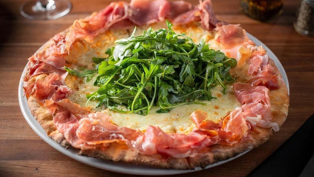 Prosciutto Pizza · olive oil, fresh mozzarella, arugula, prosciutto