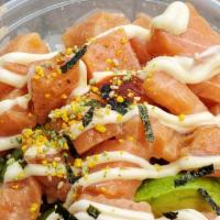 Ponzu Salmon Bowl · Sashimi grade raw Wisconsin salmon cubed and marinated in a ponzu soy sauce with an umami an...