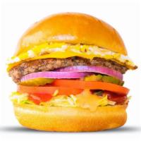 Fried Egg Burger · A famous favorite! Fried egg, American cheese, lettuce, tomato, red onion, pickle, ketchup, ...