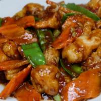 Mandarin Chicken · Spicy. White meat chicken, baby corn, mushroom, peapods, carrots.  Served with white rice.