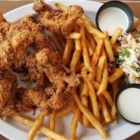 Hand Breaded Chicken Tenders · 5 Piece Hand Breaded Chicken Tenders, Served With Fries and Coleslaw