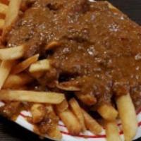 Chili Fries · Crispy golden fries topped with our world famous chili sauce.