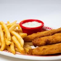 Fish & Chips · Tender fillets of wild Alaskan cod, battered and fried crispy served with fries and your cho...