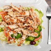 Chicken Breast Salad · Our delicious chicken breast on a bed of lettuce, tomatoes, green peppers, onions, cucumbers...