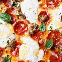 Gourmet  Pizza · Small. Marinara sauce, pepperoni, sausage.
Cheese: fresh mozzarella,mozzarella, parmesan & f...
