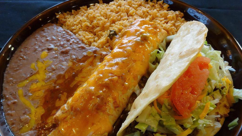 Mediano Combo · Served with rice and pinto or black beans. your choice of chicken shredded beef beef or cheese.
