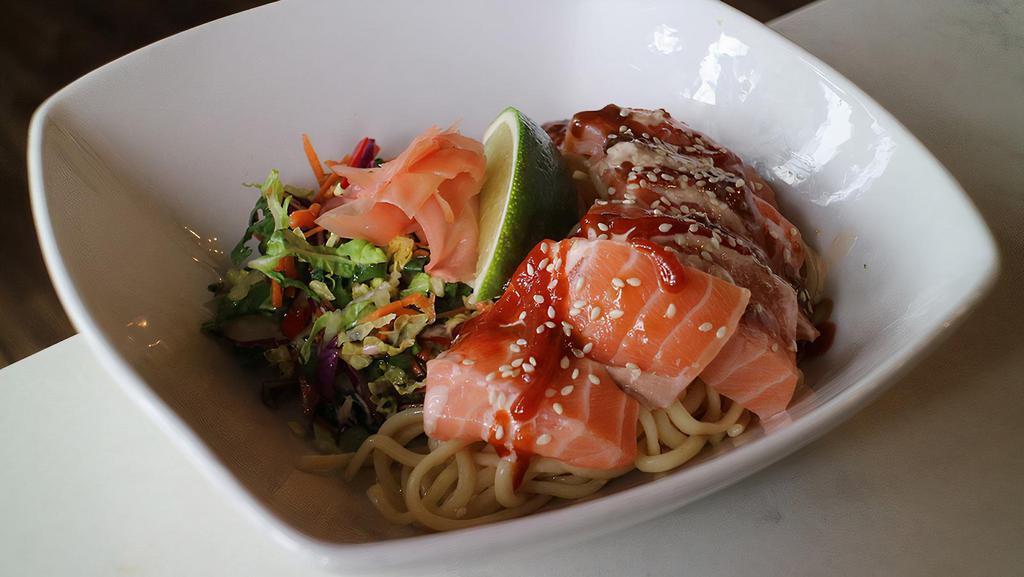 Sashimi Salmon Bowl · Cold sesame noodles, asian slaw, skuna bay salmon.

Consuming raw or undercooked meats, poultry, seafood, fish, shellfish or eggs may increase foodborne illness.