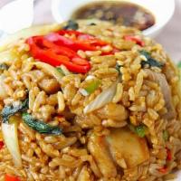 Siam Basil Fried Rice · Spicy. Spicy basil fried rice with onion, basil, bell pepper, jalapeno and garlic Thai chili...