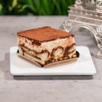 Grandma'S Tiramisu · Layers of espresso drenched ladyfingers separated by mascarpone cream and dusted with cocoa ...