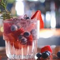 Berry Blast · 318 calories ,(no protein). Banana, blueberries, berry acai powder, honey, strawberries, uns...