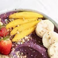 Acai Bowl · Organic Acai, Blueberries, Almond Milk &
Topped with Freshly Sliced Strawberries, Banana,
Gr...