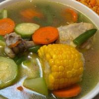 Caldo De Res · Beef soup with vegetables.