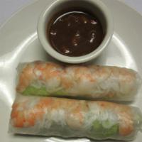 Spring Rolls (2) · Rice paper wrap, rice noodles, cooked shrimp, grilled chicken, cucumber.
