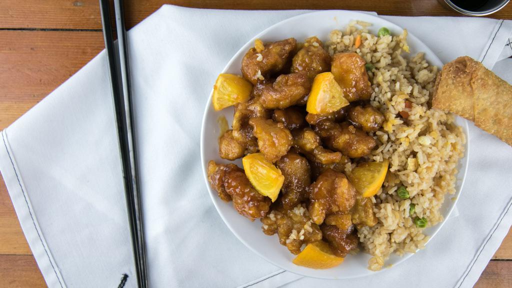 Orange Chicken (Qt) · Quart-sized portion. served with a choice of side.