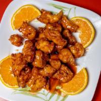 . Orange Chicken · Battered chicken in orange sauce.