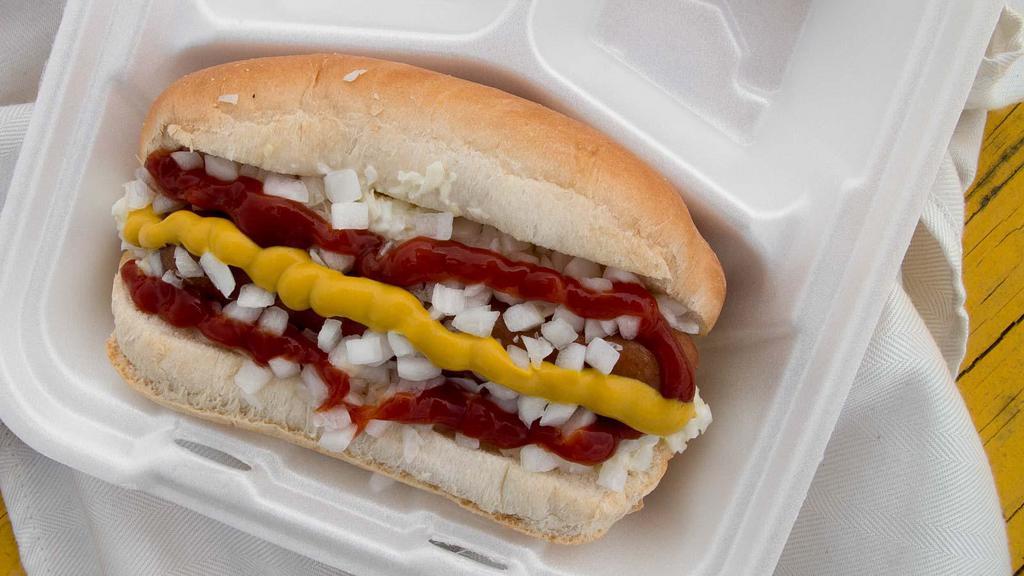 Smoush · The smoush is short for the smoushound which is a breed of dog where coleslaw originated. We place the hotdog on the bun and surround it with coleslaw and then top it off with chopped onions, ketchup, and mustard.