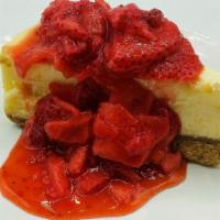 Strawberry Cheesecake · Classic cheesecake with sweetened, sliced strawberries poured over top. 420-470 cal.
