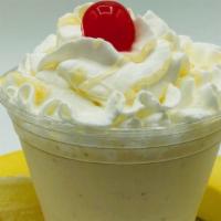 Monkey Peel Milkshake · Favorite flavor mix: Vanilla ice cream, banana, honey, peanut butter, topped with whipped cr...