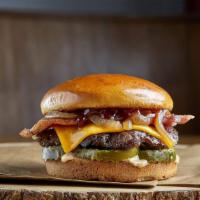 Cowboy Burger · Premium black angus beef,bacon,cheddar,grilled onion,pickles,bbq sauce,epic sauce served on ...