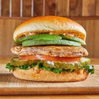 California Chicken · All natural chicken breast served with cheddar, avocado, lettuce, tomato, pickle, epic sauce...