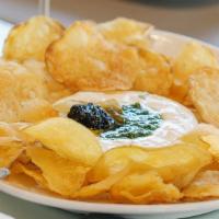 Caviar Dip · sour cream, green onion oil, kennebec potato chips, American caviar