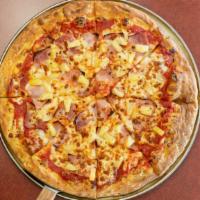 Hawaiian · Classic Hawaiian pizza topped with marinara sauce, mozzarella cheese, premium ham and Pineap...