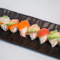 Rainbow · crab  mix, cucumber, topped with avocado & variety of fresh fish