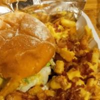 Bacon Cheeseburger Combo · A 1/4 lb burger covered with cheese, bacon, lettuce, mayo, mustard, ketchup served with frie...