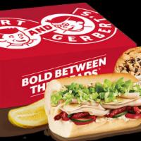 Pick Two Box Lunch Titan · A half sandwich with Sliced Turkey Breast topped with Pesto Mayo, Provolone Cheese, Sun-Drie...