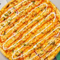 Buffalo Rider Pizza · Spicy. Frank's red hot sauce, grilled  chicken and  cheese, served with a side of  blue chee...