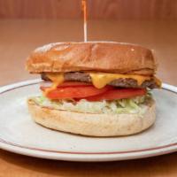 Cheeseburger · All beef burgers served on a sesame seed bun with mayo lettuce tomato and onion.