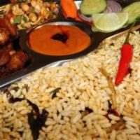 Tass Set · Perfect portion of spiced mutton or chicken, puffed rice, Sadeko peanut (optional), pickles ...