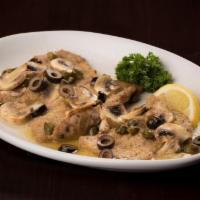 Veal Garozzo · Sauteed with mushrooms, capers and black olives in a lemon butter sauce