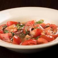 Lombardo Salad · Sicilian style tomatoes with red onion, basil, oregano, olive oil and a touch of red wine vi...