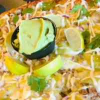 Small Street Taco Pizza · Slow Cooked Carnitas, Hugo's Taco Salsa, Asadero Cheese, Diced Red Onions, Cilantro and Guac...