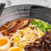 Spicy Garlic Shoyu · Roku ramen Shoyu base soup (traditional 12+ hour boil), noodles, green onions, kikurage (mar...