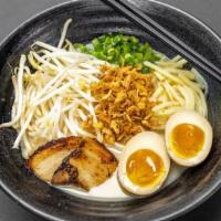 Garlic Shio Ramen · Roku ramen garlic shio base soup (traditional 12+ hr. boil), noodles, green onions, kikurage...