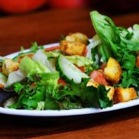 Side Salad W/Ranch · Mixed greens with cucumbers tomatoes and croutons