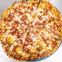 Ultimate Meat Pizza · Our ultimate meal pizza is topped with crumbled sausage, chunky Italian sausage, pepperoni, ...