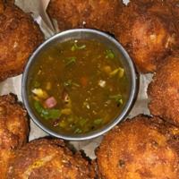 Hushpuppies · Roasted corn with apricot-jalapeno jelly