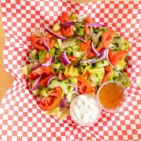 House Salad · Romaine, cucumber, tomato, and red onion.