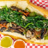 Veggie Primo Sub · Vegetarian. Grilled onion, green peppers, whole roasted portabella mushrooms, spinach, olive...
